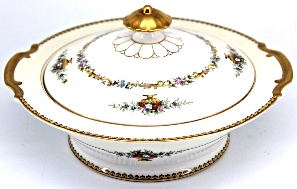 Spectacular 1921 Noritake Romola 10" Serving Dish & Lid Gold Trimmed Porcelain